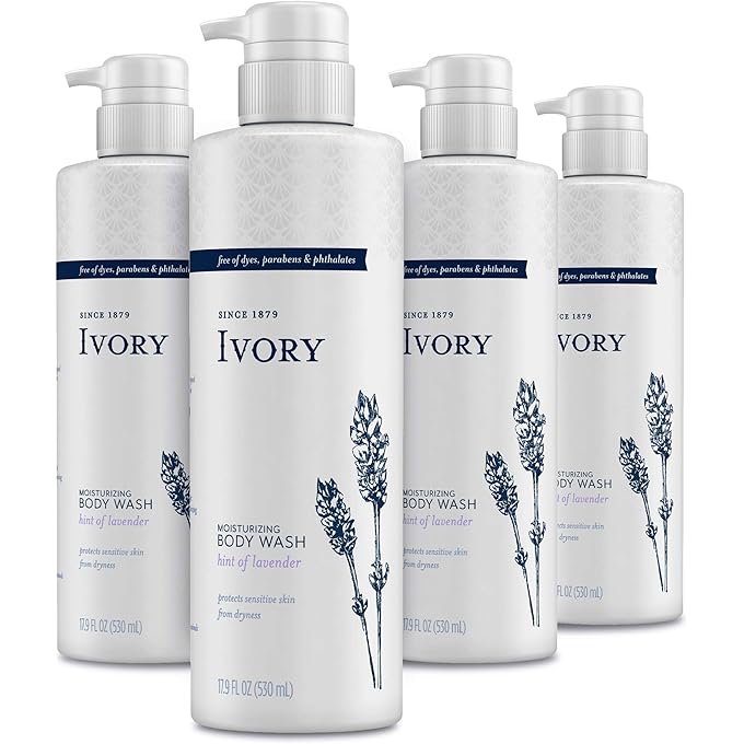 Ivory Sensitive Skin Moisturizing Body Wash, Hint of Lavender, 17.9 Fl Oz (Pack of 4) - Image 1